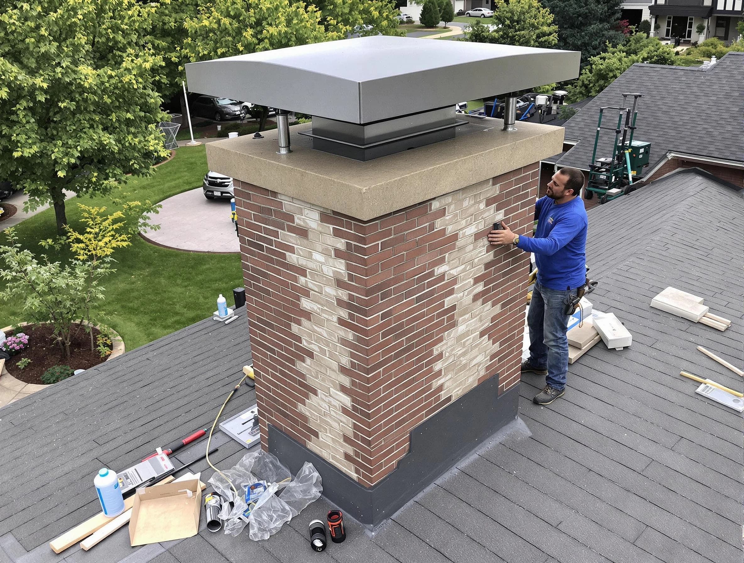 Four Square Mile Chimney Sweep team working on a custom chimney remodel in Four Square Mile, CO