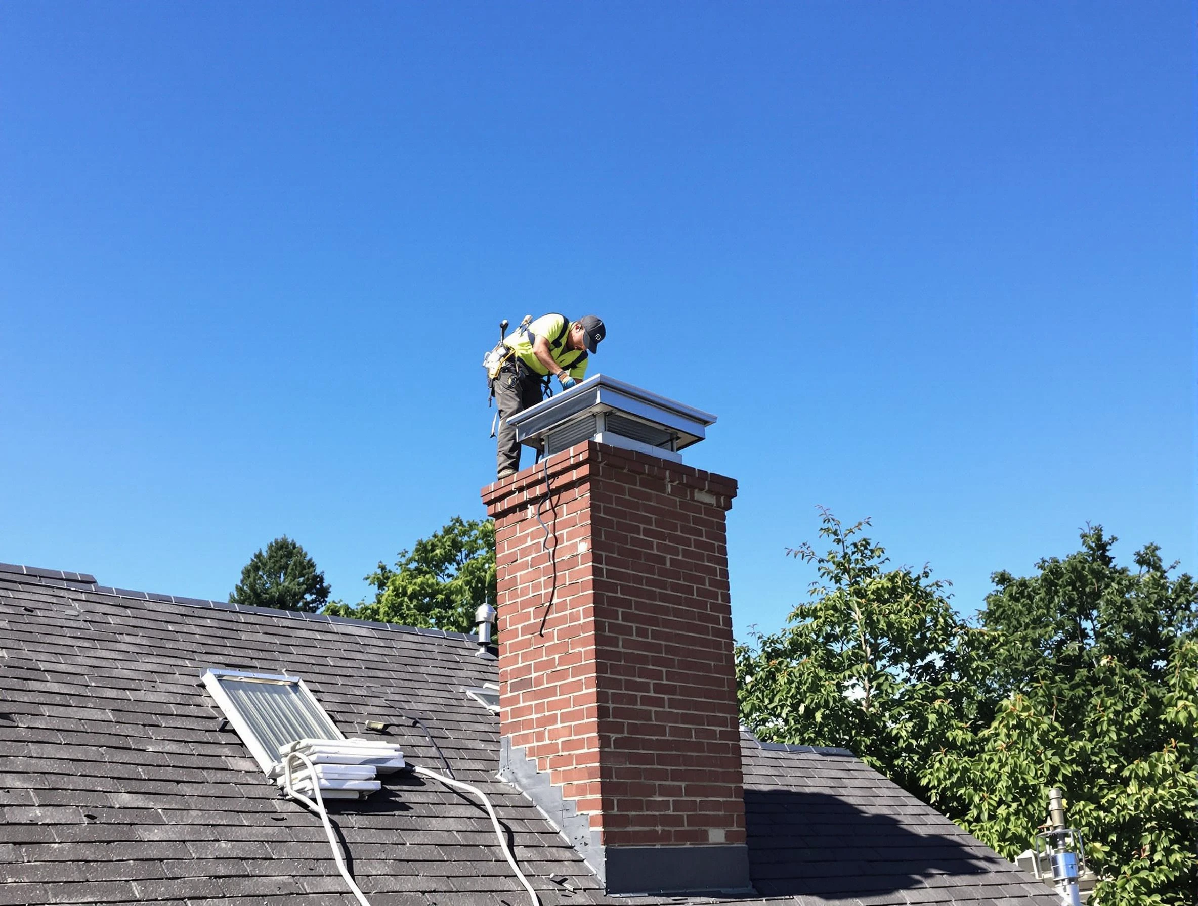 Four Square Mile Chimney Sweep technician measuring a chimney cap in Four Square Mile, CO