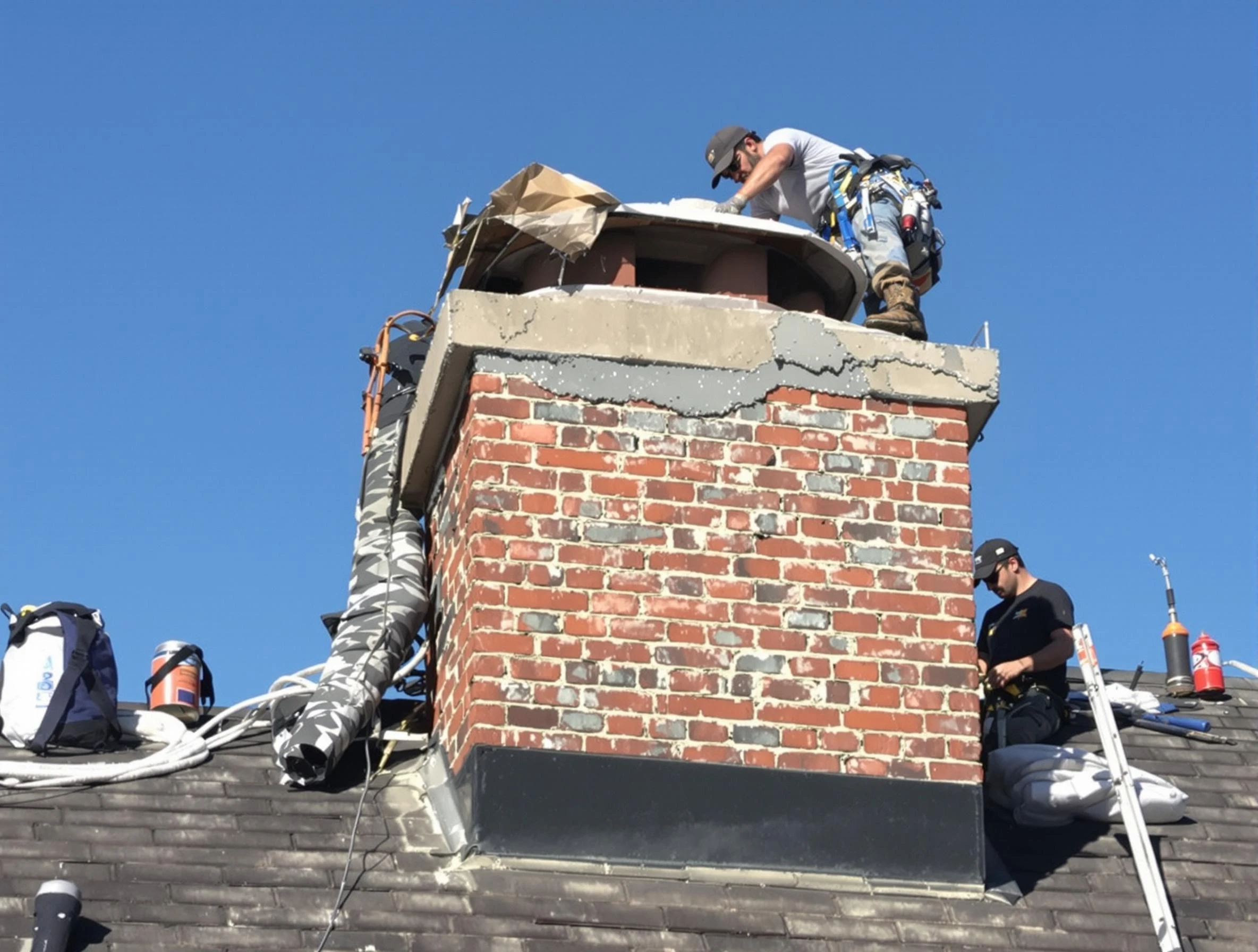 Four Square Mile Chimney Sweep installing a custom chimney crown in Four Square Mile, CO
